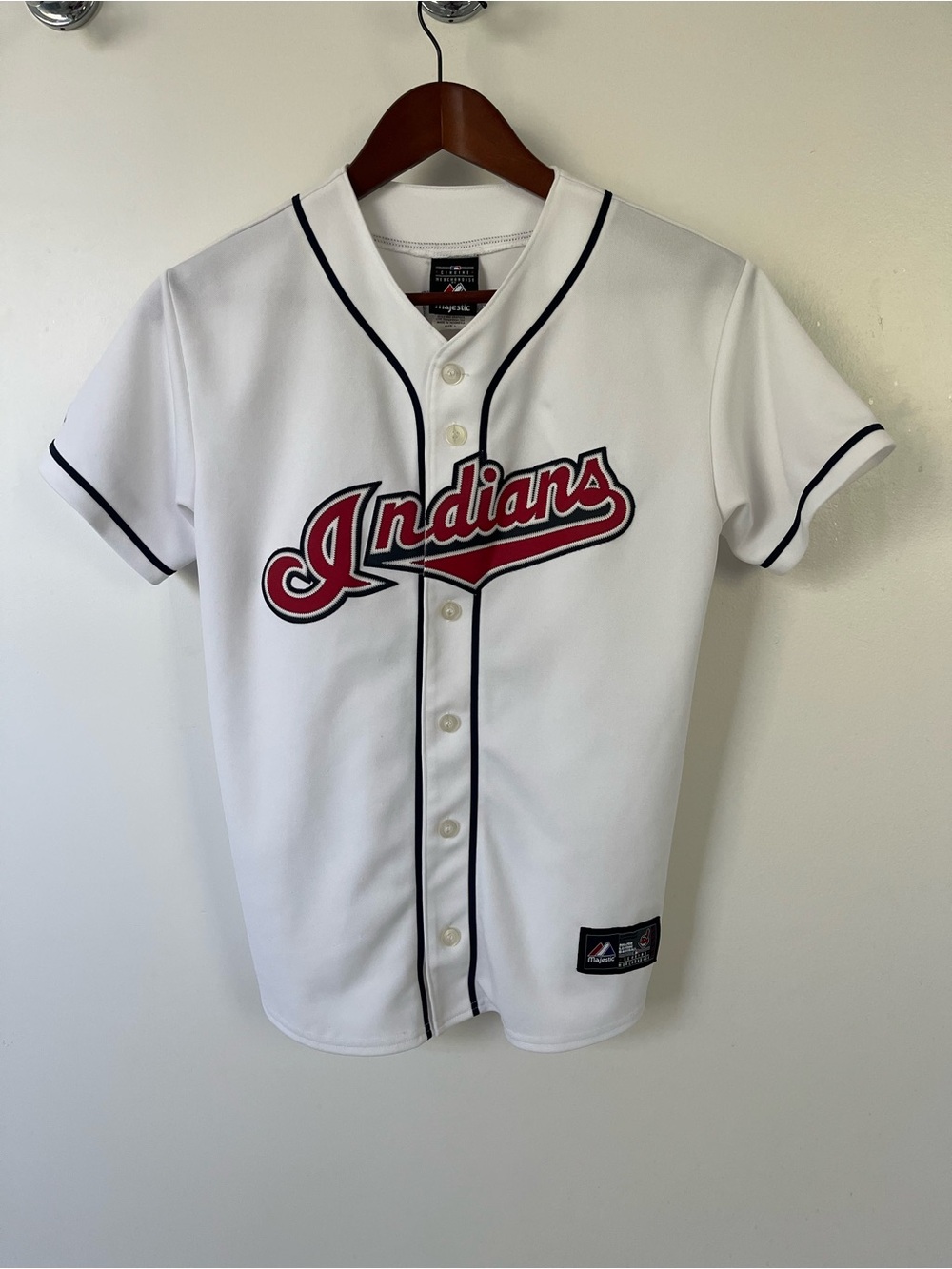 Sizemore Majestic Kids White Indians Baseball Jersey with Red Script